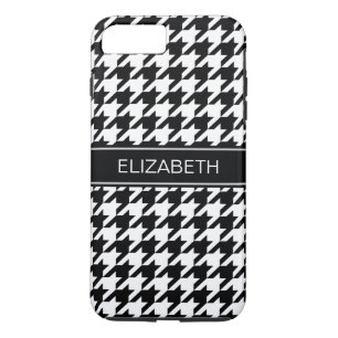 Zwart-witte houndstooth #2 Zwarte naam Monogram iPhone 8/7 Plus Hoesje