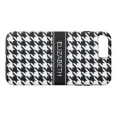 Zwart-witte houndstooth #2 Zwarte naam Monogram Case-Mate iPhone Case (Achterkant (Horizontaal))
