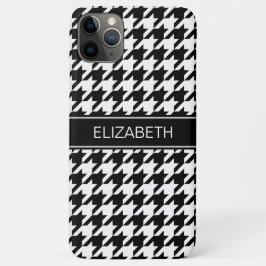 Zwart-witte houndstooth #2 Zwarte naam Monogram Case-Mate iPhone Case