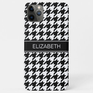 Zwart-witte houndstooth #2 Zwarte naam Monogram Case-Mate iPhone Case