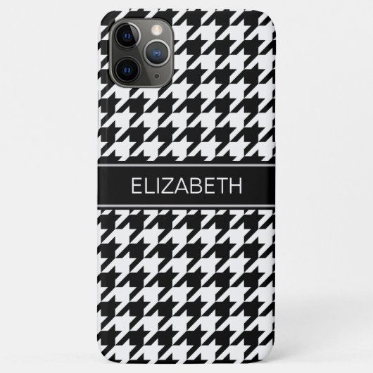 Zwart-witte houndstooth #2 Zwarte naam Monogram Case-Mate iPhone Case (Achterkant)