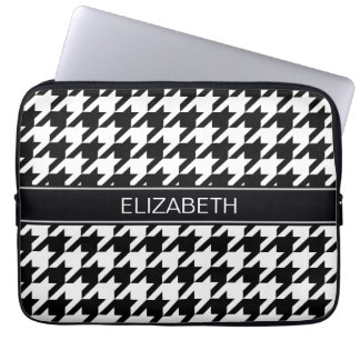 Zwart-witte houndstooth #2 Zwarte naam Monogram Laptop Sleeve