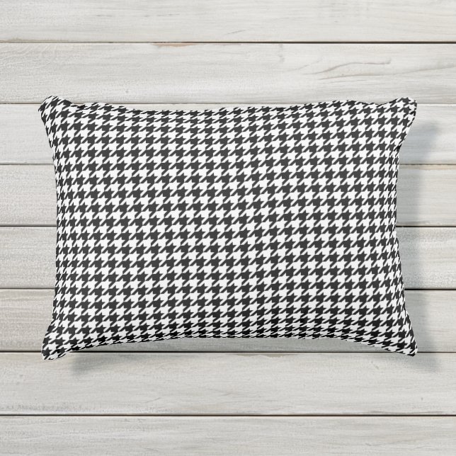 Zwart Witte Houndstooth Geruite Stof Buitenkussen (Voorkant)