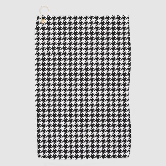 Zwart Witte Houndstooth Geruite Stof Golfhanddoek (Voorkant)
