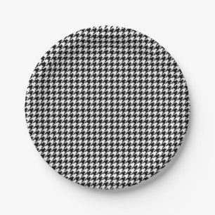 Zwart Witte Houndstooth Geruite Stof Papieren Bordje