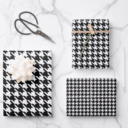 Zwart-witte houndstooth inpakpapier vel (Voorkant)