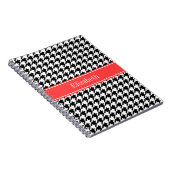 Zwart Witte Houndstooth Koraal Rood Naam Initiaal Notitieboek (Rechterzijde)