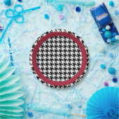 Zwart-witte houndstooth met crimson accent papieren bordje (Feest)