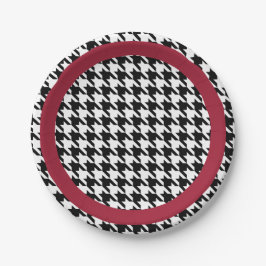 Zwart-witte houndstooth met crimson accent papieren bordje