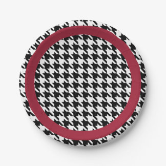 Zwart-witte houndstooth met crimson accent papieren bordje