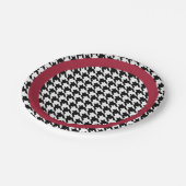 Zwart-witte houndstooth met crimson accent papieren bordje (Gekanteld)
