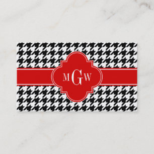 Zwart Witte Houndstooth Rode Quatrefoil 3 Monogram Visitekaartje