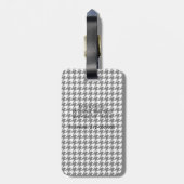 Zwart Witte Houndstooth Rode Vierblad Monogram Bagagelabel (Achterkant verticaal)