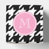 Zwart-witte houndstooth roze monogram bedankdoosjes (Bovenkant)