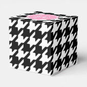 Zwart-witte houndstooth roze monogram bedankdoosjes (Achterkant)