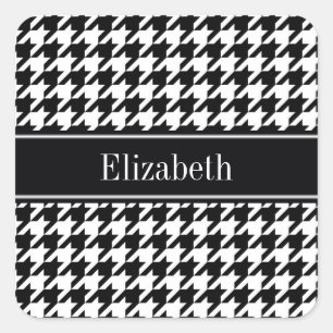 Zwart Witte Houndstooth Zwart Naam Monogram Vierkante Sticker