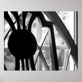 Zwart-witte houten stoel in Cabin Window 16x20 Poster