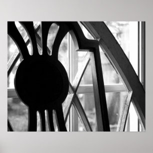 Zwart-witte houten stoel in Cabin Window 16x20 Poster