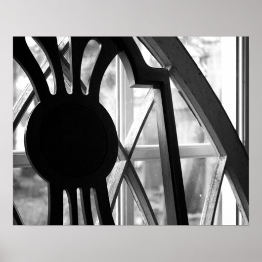 Zwart-witte houten stoel in Cabin Window 16x20 Poster (Voorkant)