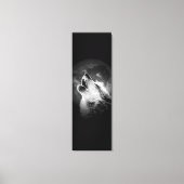 Zwart-witte howling Wolf & Moon Canvas Afdruk (Voorkant)