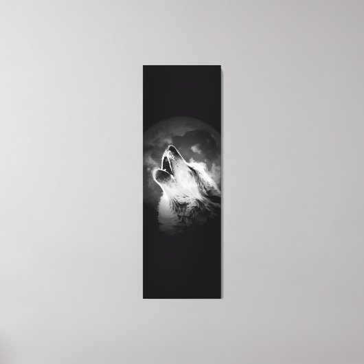 Zwart-witte howling Wolf & Moon Canvas Afdruk (Voorkant)