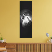 Zwart-witte howling Wolf & Moon Canvas Afdruk (Insitu (Woonkamer))
