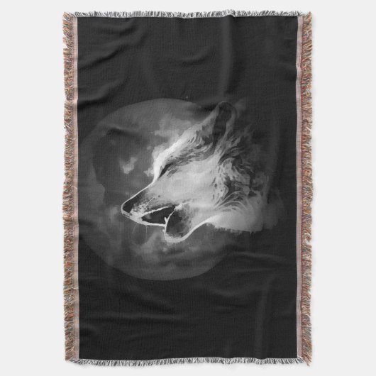 Zwart-witte howling Wolf & Moon Deken (Voorkant Verticaal)
