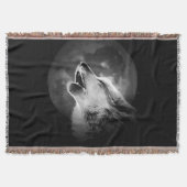 Zwart-witte howling Wolf & Moon Deken (Voorkant)