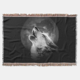Zwart-witte howling Wolf & Moon Deken