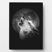Zwart-witte howling Wolf & Moon Fotoplaat (voorkant)