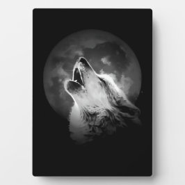 Zwart-witte howling Wolf & Moon Fotoplaat