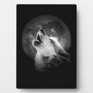 Zwart-witte howling Wolf & Moon Fotoplaat