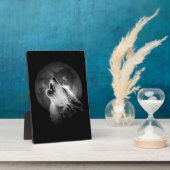Zwart-witte howling Wolf & Moon Fotoplaat (Zijkant)