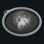 Zwart-witte howling Wolf & Moon Gesp<br><div class="desc">Een wolf is een wolf,  ook al is hij alleen. Misschien is een wolf nog meer een wolf als hij alleen is.</div>