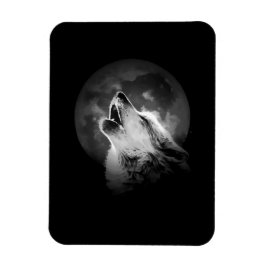 Zwart-witte howling Wolf & Moon Magneet