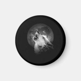 Zwart-witte howling Wolf & Moon Magneet