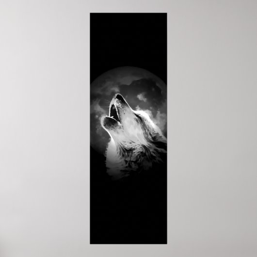 Zwart-witte howling Wolf & Moon Poster (Voorkant)