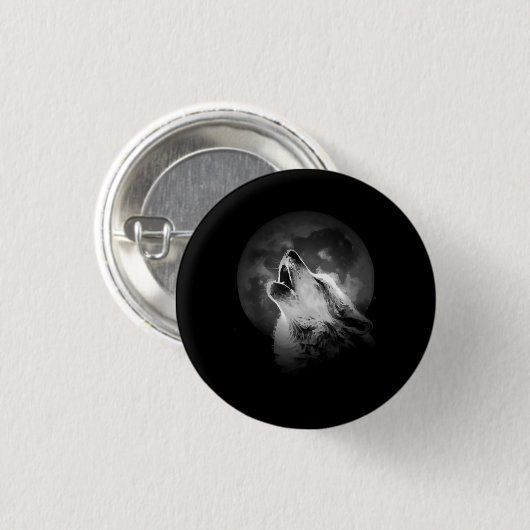 Zwart-witte howling Wolf & Moon Ronde Button 3,2 Cm (Voorkant /achterkant)