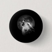 Zwart-witte howling Wolf & Moon Ronde Button 3,2 Cm (Voorkant)