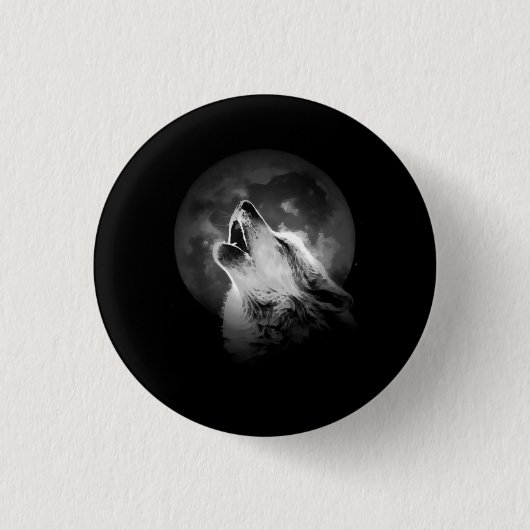 Zwart-witte howling Wolf & Moon Ronde Button 3,2 Cm (Voorkant)