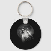 Zwart-witte howling Wolf & Moon Sleutelhanger (Voorkant)