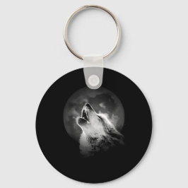 Zwart-witte howling Wolf & Moon Sleutelhanger