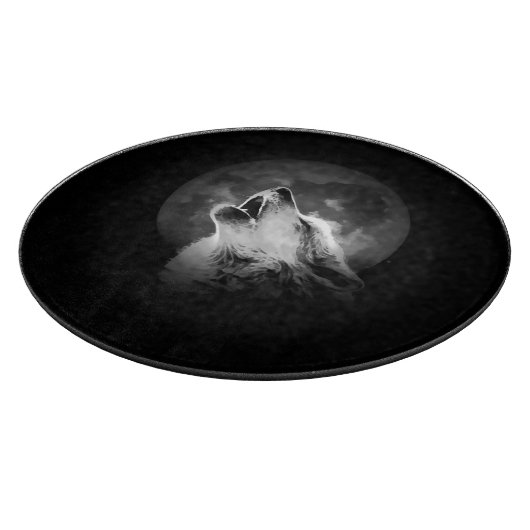 Zwart-witte howling Wolf & Moon Snijplank (Hoek)