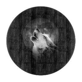 Zwart-witte howling Wolf & Moon Snijplank