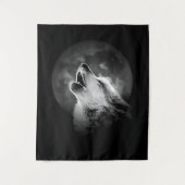 Zwart-witte howling Wolf & Moon Wandkleed (Voorkant)