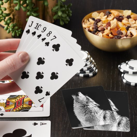Zwart-witte howling Wolf Pokerkaarten (Insitu)