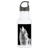 Zwart-witte howling Wolf Waterfles (Voorkant)