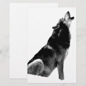 Zwart Witte Huilende Wolf Briefpapier (Voorkant / Achterkant)