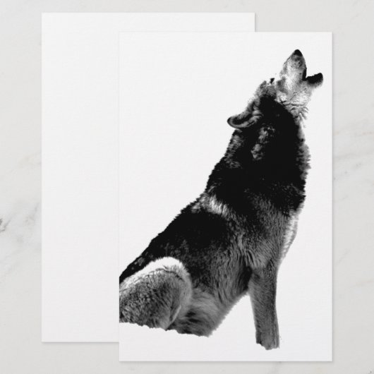 Zwart Witte Huilende Wolf Briefpapier (Voorkant / Achterkant)