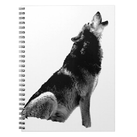 Zwart Witte Huilende Wolf Notitieboek (Voorkant)